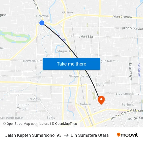 Jalan Kapten Sumarsono, 93 to Uin Sumatera Utara map
