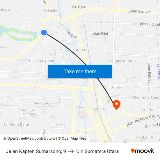 Jalan Kapten Sumarsono, 9 to Uin Sumatera Utara map