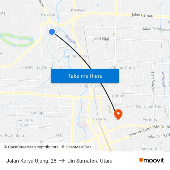 Jalan Karya Ujung, 28 to Uin Sumatera Utara map