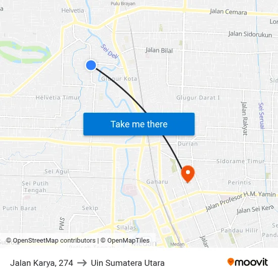 Jalan Karya, 274 to Uin Sumatera Utara map