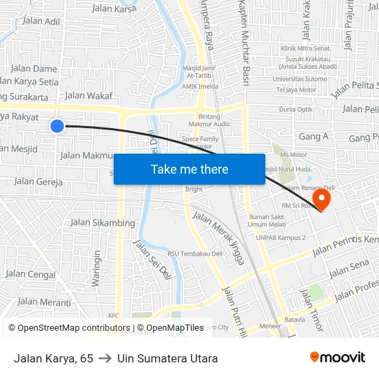 Jalan Karya, 65 to Uin Sumatera Utara map