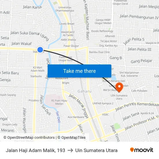 Jalan Haji Adam Malik, 193 to Uin Sumatera Utara map