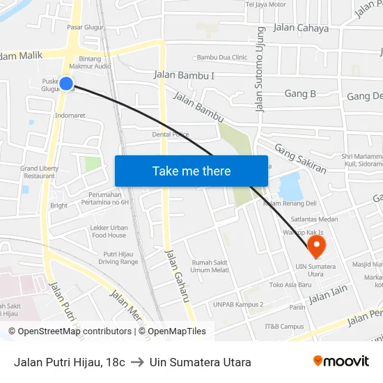 Jalan Putri Hijau, 18c to Uin Sumatera Utara map