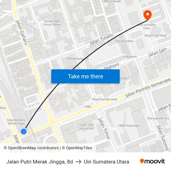 Jalan Putri Merak Jingga, 8d to Uin Sumatera Utara map