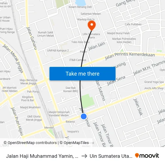Jalan Haji Muhammad Yamin, 24 to Uin Sumatera Utara map