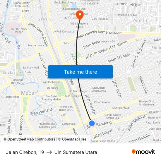 Jalan Cirebon, 19 to Uin Sumatera Utara map