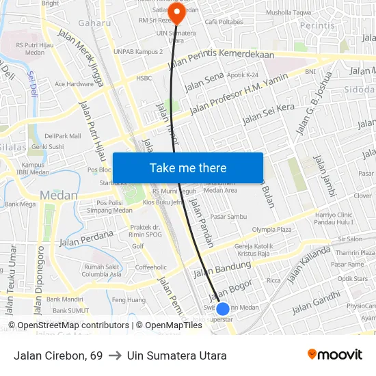Jalan Cirebon, 69 to Uin Sumatera Utara map