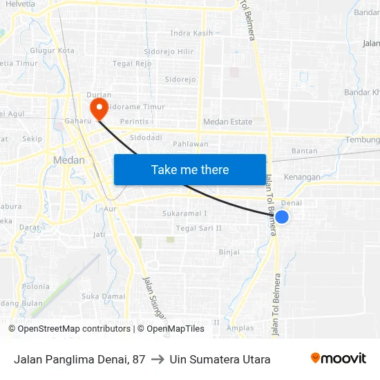 Jalan Panglima Denai, 87 to Uin Sumatera Utara map