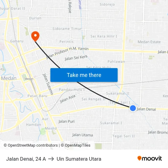 Jalan Denai, 24 A to Uin Sumatera Utara map