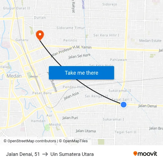 Jalan Denai, 51 to Uin Sumatera Utara map