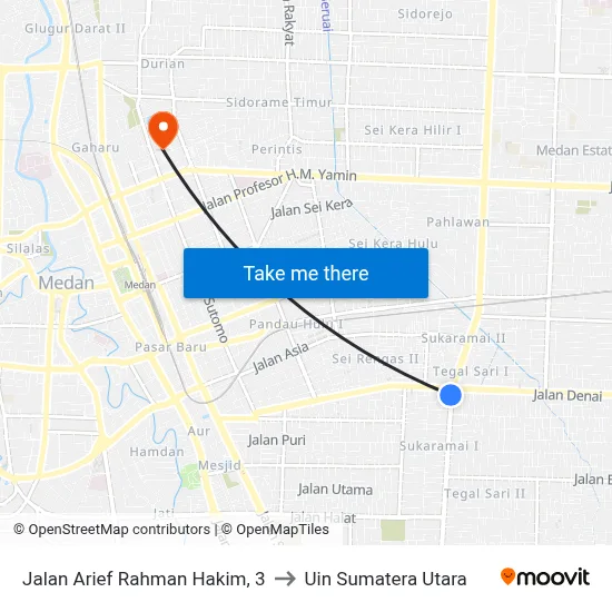 Jalan Arief Rahman Hakim, 3 to Uin Sumatera Utara map