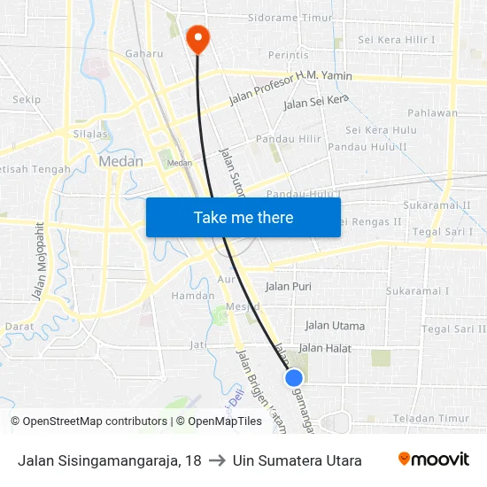 Jalan Sisingamangaraja, 18 to Uin Sumatera Utara map
