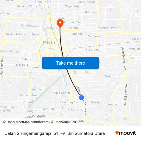 Jalan Sisingamangaraja, 51 to Uin Sumatera Utara map