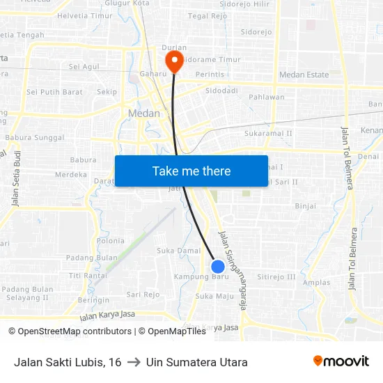 Jalan Sakti Lubis, 16 to Uin Sumatera Utara map