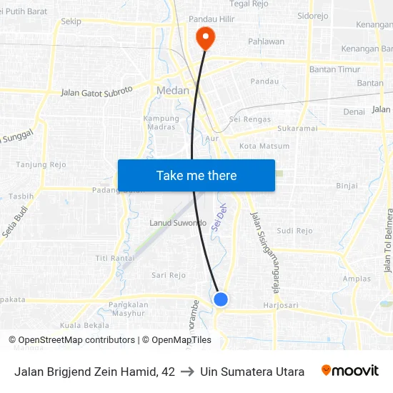 Jalan Brigjend Zein Hamid, 42 to Uin Sumatera Utara map