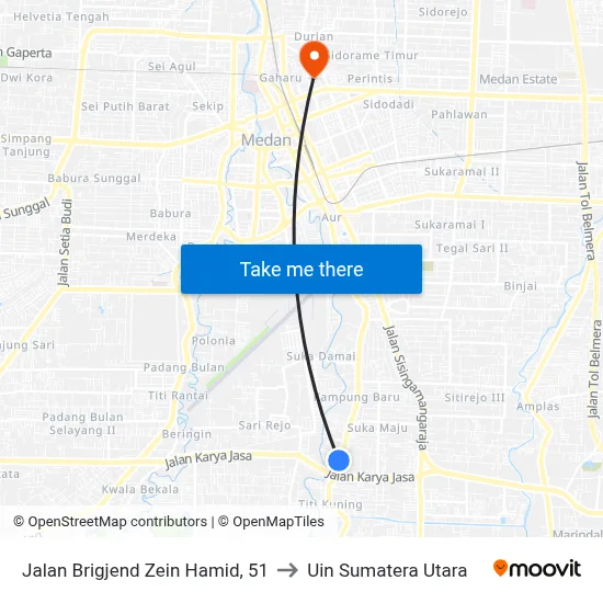 Jalan Brigjend Zein Hamid, 51 to Uin Sumatera Utara map