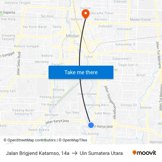 Jalan Brigjend Katamso, 14a to Uin Sumatera Utara map