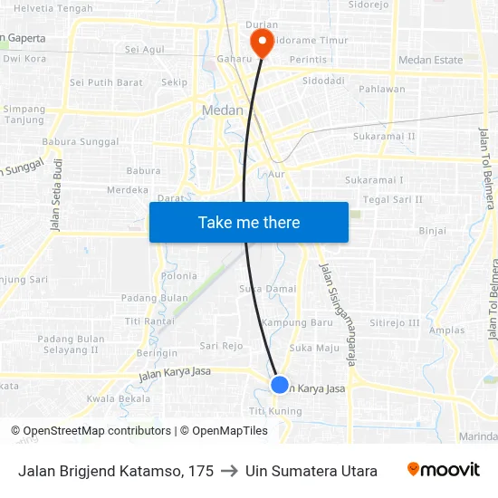 Jalan Brigjend Katamso, 175 to Uin Sumatera Utara map