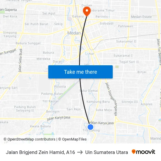 Jalan Brigjend Zein Hamid, A16 to Uin Sumatera Utara map