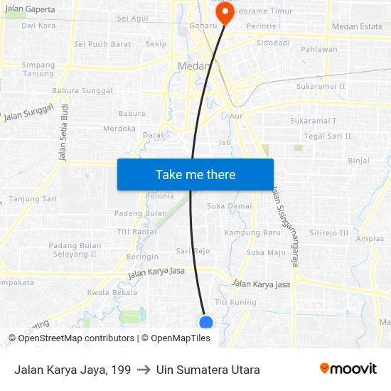 Jalan Karya Jaya, 199 to Uin Sumatera Utara map