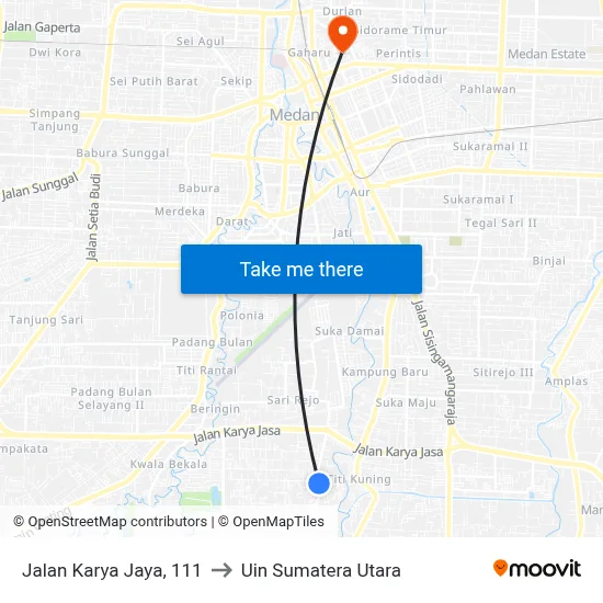 Jalan Karya Jaya, 111 to Uin Sumatera Utara map
