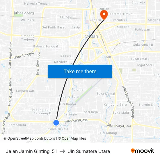 Jalan Jamin Ginting, 51 to Uin Sumatera Utara map