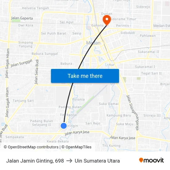 Jalan Jamin Ginting, 698 to Uin Sumatera Utara map