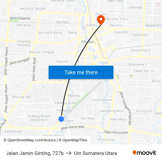 Jalan Jamin Ginting, 727b to Uin Sumatera Utara map