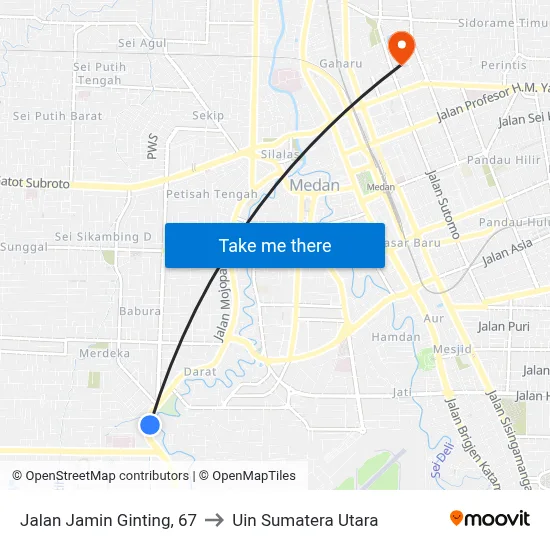 Jalan Jamin Ginting, 67 to Uin Sumatera Utara map