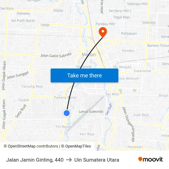 Jalan Jamin Ginting, 440 to Uin Sumatera Utara map