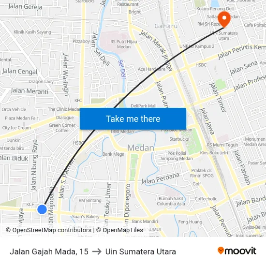 Jalan Gajah Mada, 15 to Uin Sumatera Utara map