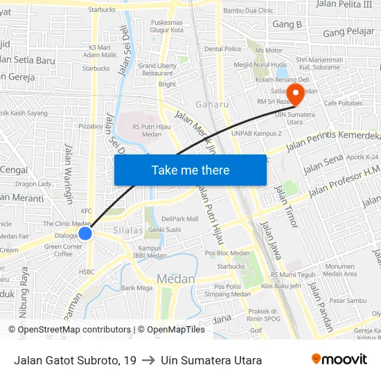 Jalan Gatot Subroto, 19 to Uin Sumatera Utara map