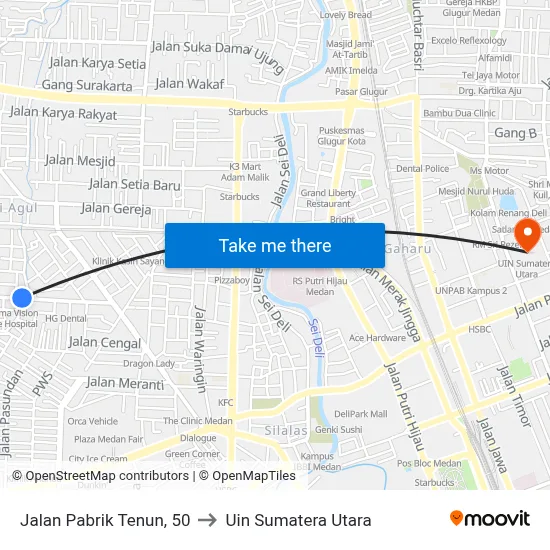 Jalan Pabrik Tenun, 50 to Uin Sumatera Utara map