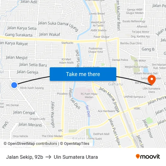 Jalan Sekip, 92b to Uin Sumatera Utara map