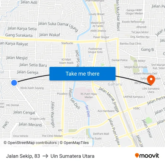 Jalan Sekip, 83 to Uin Sumatera Utara map