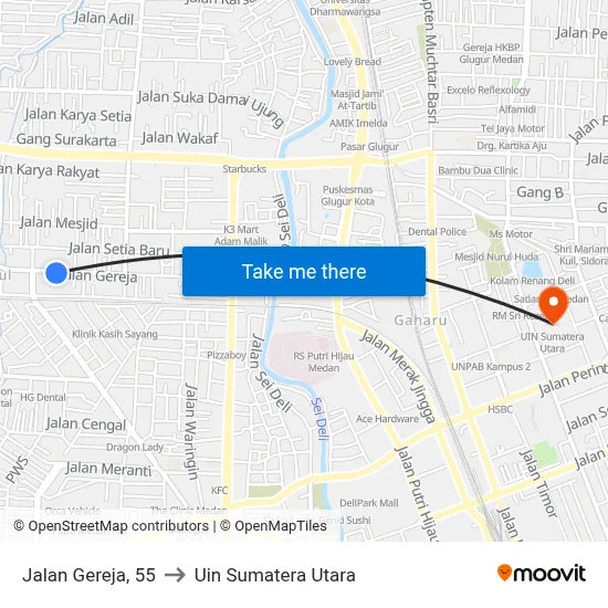 Jalan Gereja, 55 to Uin Sumatera Utara map
