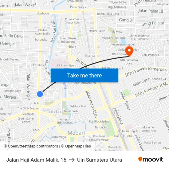 Jalan Haji Adam Malik, 16 to Uin Sumatera Utara map