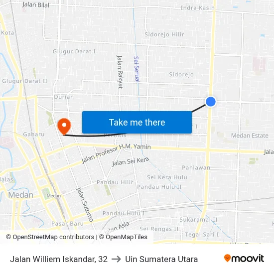Jalan Williem Iskandar, 32 to Uin Sumatera Utara map