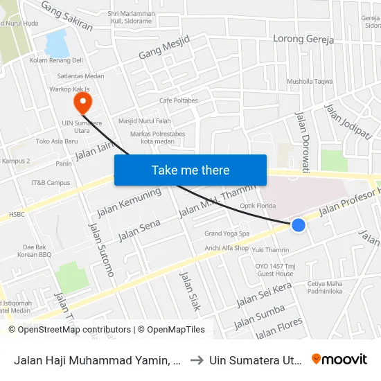 Jalan Haji Muhammad Yamin, 124 to Uin Sumatera Utara map