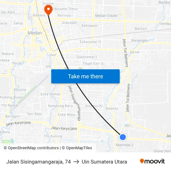 Jalan Sisingamangaraja, 74 to Uin Sumatera Utara map