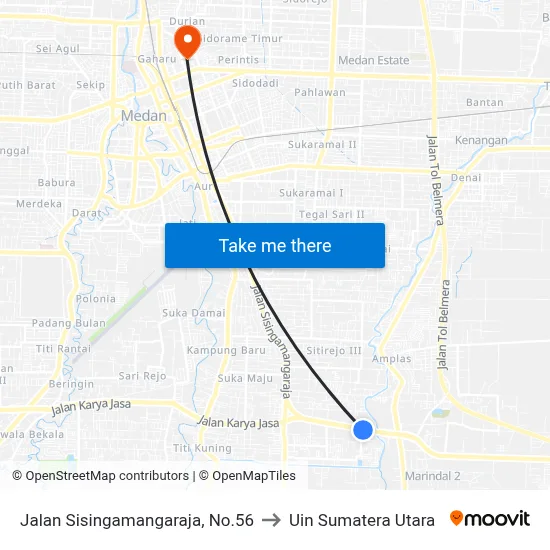 Jalan Sisingamangaraja, No.56 to Uin Sumatera Utara map