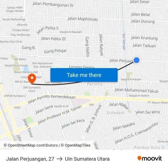 Jalan Perjuangan, 27 to Uin Sumatera Utara map