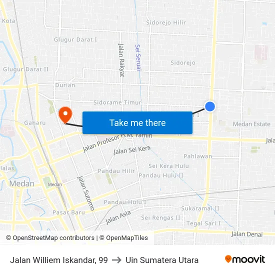 Jalan Williem Iskandar, 99 to Uin Sumatera Utara map