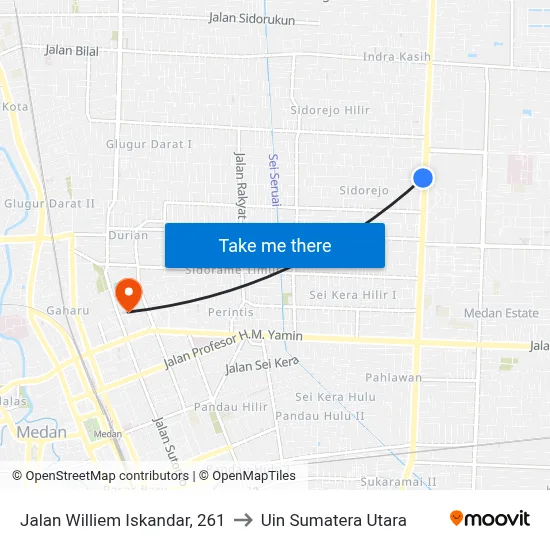 Jalan Williem Iskandar, 261 to Uin Sumatera Utara map