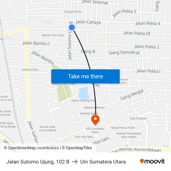 Jalan Sutomo Ujung, 102 B to Uin Sumatera Utara map