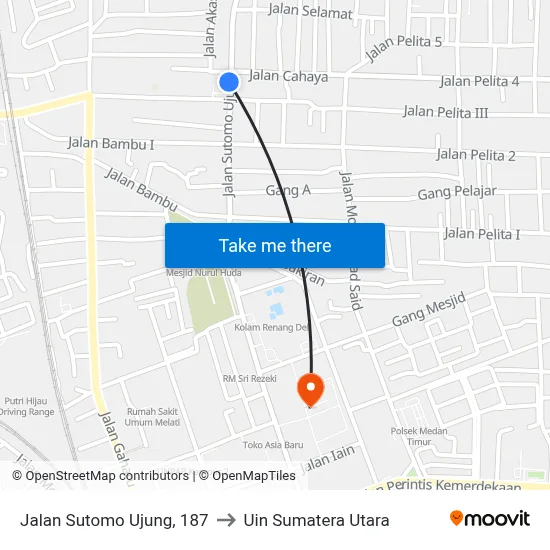 Jalan Sutomo Ujung, 187 to Uin Sumatera Utara map