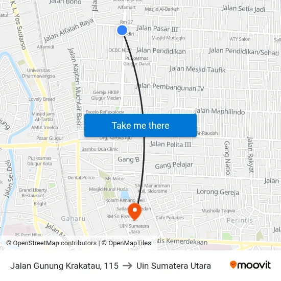 Jalan Gunung Krakatau, 115 to Uin Sumatera Utara map