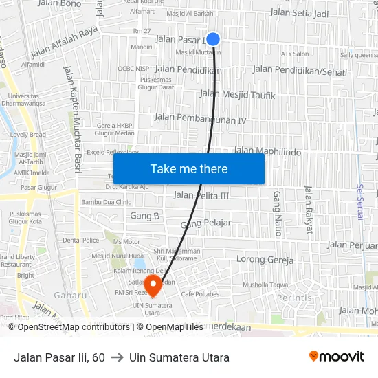 Jalan Pasar Iii, 60 to Uin Sumatera Utara map