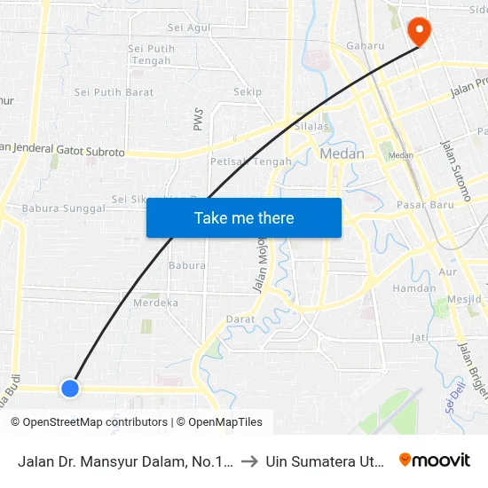 Jalan Dr. Mansyur Dalam, No.120 to Uin Sumatera Utara map