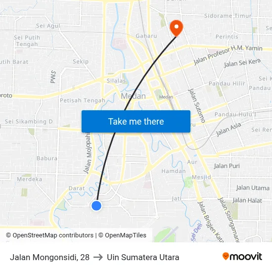 Jalan Mongonsidi, 28 to Uin Sumatera Utara map